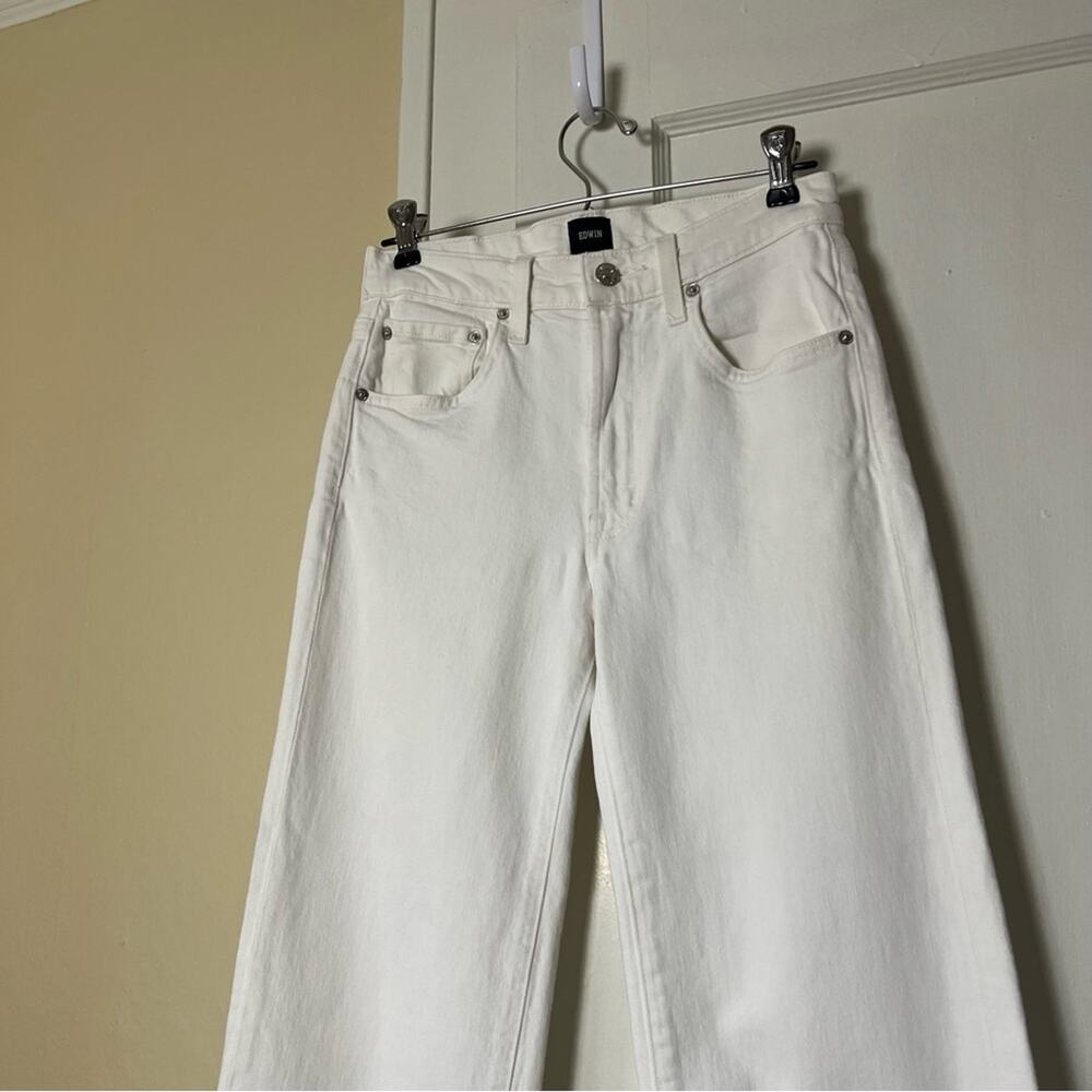 Edwin Marli Wide Leg High Rise Ankle Jeans In Eggshell - Picture 5 of 9